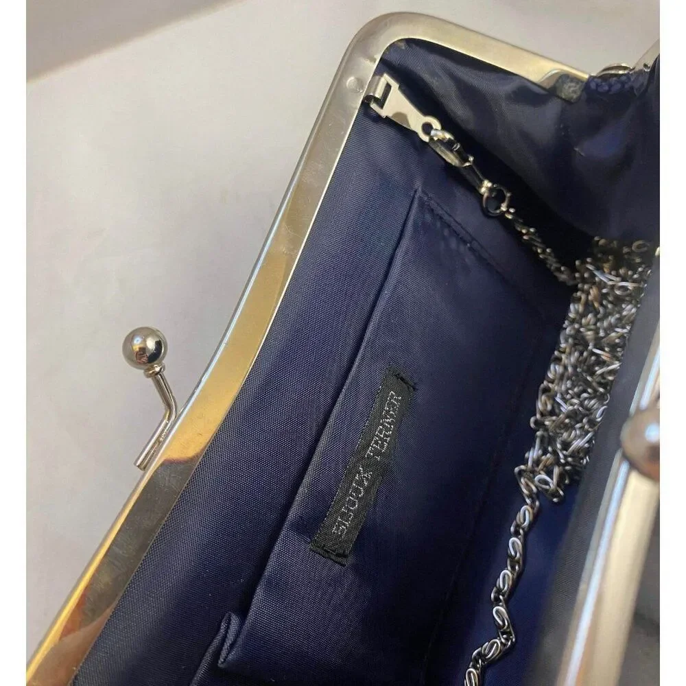 #4666 Bijoux Turner black satin clutch with shoulder strap